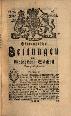 Göttingische Zeitungen von gelehrten Sachen Montag 29. September 1749