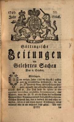 Göttingische Zeitungen von gelehrten Sachen Montag 6. Oktober 1749