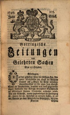 Göttingische Zeitungen von gelehrten Sachen Montag 27. Oktober 1749