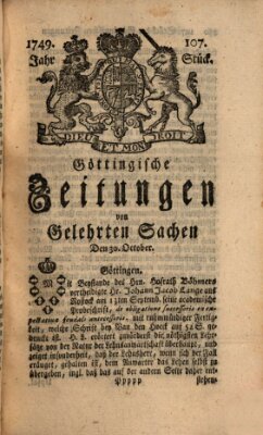 Göttingische Zeitungen von gelehrten Sachen Donnerstag 30. Oktober 1749