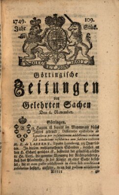 Göttingische Zeitungen von gelehrten Sachen Donnerstag 6. November 1749