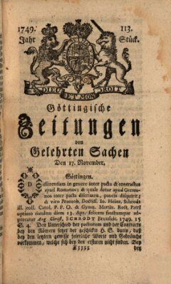 Göttingische Zeitungen von gelehrten Sachen Montag 17. November 1749