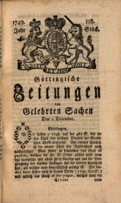 Göttingische Zeitungen von gelehrten Sachen Montag 1. Dezember 1749