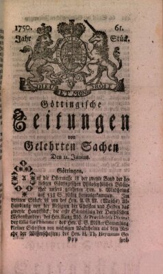 Göttingische Zeitungen von gelehrten Sachen Donnerstag 11. Juni 1750