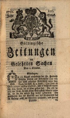 Göttingische Zeitungen von gelehrten Sachen Donnerstag 1. Oktober 1750