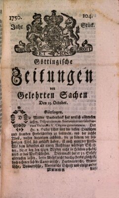 Göttingische Zeitungen von gelehrten Sachen Donnerstag 15. Oktober 1750