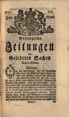 Göttingische Zeitungen von gelehrten Sachen Montag 26. Oktober 1750