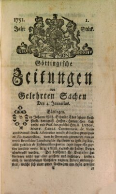 Göttingische Zeitungen von gelehrten Sachen Montag 4. Januar 1751