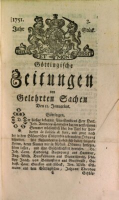 Göttingische Zeitungen von gelehrten Sachen Montag 11. Januar 1751