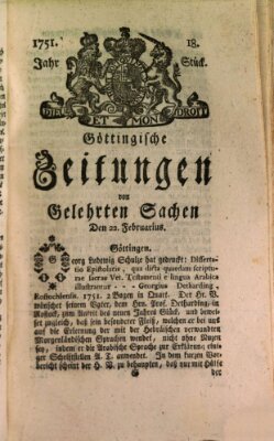 Göttingische Zeitungen von gelehrten Sachen Montag 22. Februar 1751