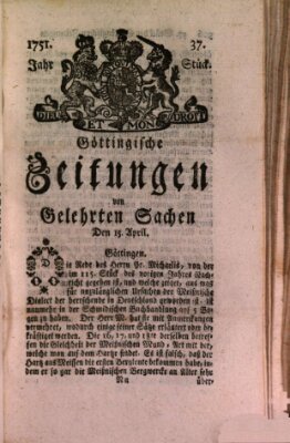 Göttingische Zeitungen von gelehrten Sachen Donnerstag 15. April 1751