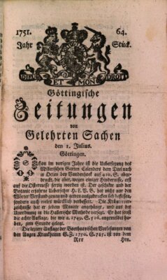 Göttingische Zeitungen von gelehrten Sachen Donnerstag 1. Juli 1751