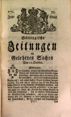 Göttingische Zeitungen von gelehrten Sachen Montag 11. Oktober 1751