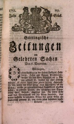 Göttingische Zeitungen von gelehrten Sachen Montag 6. Dezember 1751