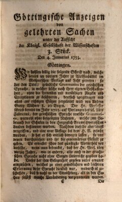 Göttingische Anzeigen von gelehrten Sachen (Göttingische Zeitungen von gelehrten Sachen) Donnerstag 4. Januar 1753