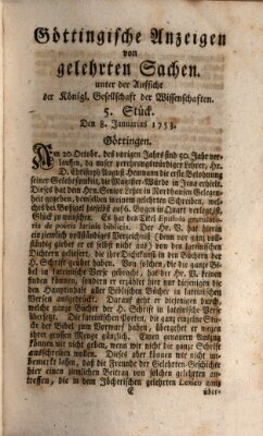 Göttingische Anzeigen von gelehrten Sachen (Göttingische Zeitungen von gelehrten Sachen) Montag 8. Januar 1753