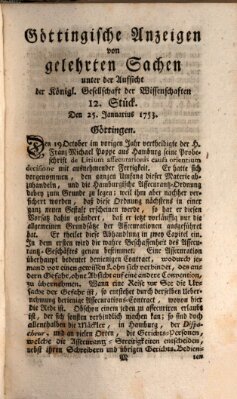 Göttingische Anzeigen von gelehrten Sachen (Göttingische Zeitungen von gelehrten Sachen) Donnerstag 25. Januar 1753