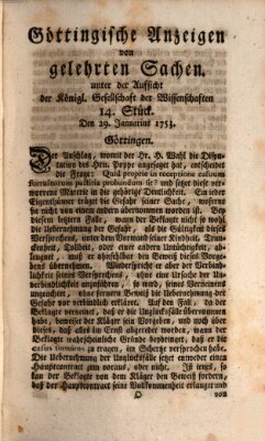 Göttingische Anzeigen von gelehrten Sachen (Göttingische Zeitungen von gelehrten Sachen) Montag 29. Januar 1753