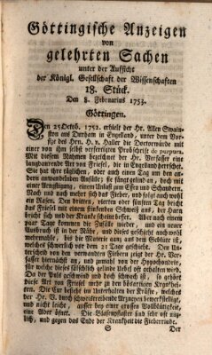 Göttingische Anzeigen von gelehrten Sachen (Göttingische Zeitungen von gelehrten Sachen) Donnerstag 8. Februar 1753