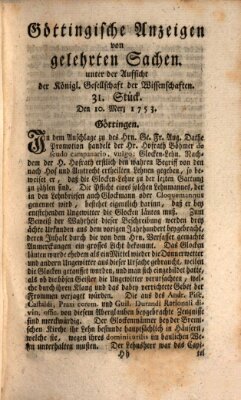 Göttingische Anzeigen von gelehrten Sachen (Göttingische Zeitungen von gelehrten Sachen) Samstag 10. März 1753