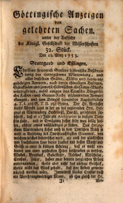 Göttingische Anzeigen von gelehrten Sachen (Göttingische Zeitungen von gelehrten Sachen) Montag 12. März 1753