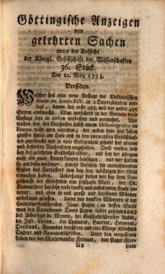 Göttingische Anzeigen von gelehrten Sachen (Göttingische Zeitungen von gelehrten Sachen) Donnerstag 22. März 1753