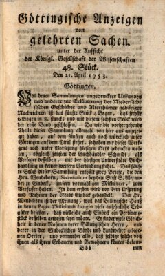 Göttingische Anzeigen von gelehrten Sachen (Göttingische Zeitungen von gelehrten Sachen) Samstag 21. April 1753