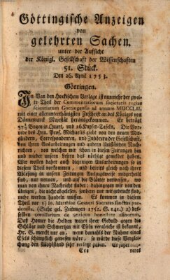 Göttingische Anzeigen von gelehrten Sachen (Göttingische Zeitungen von gelehrten Sachen) Donnerstag 26. April 1753