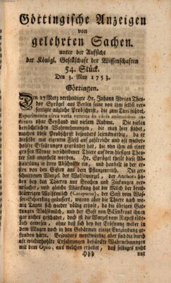 Göttingische Anzeigen von gelehrten Sachen (Göttingische Zeitungen von gelehrten Sachen) Donnerstag 3. Mai 1753