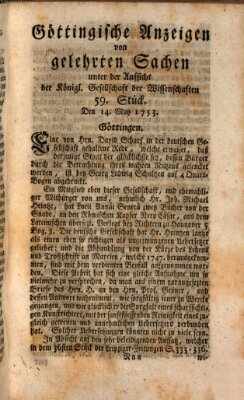 Göttingische Anzeigen von gelehrten Sachen (Göttingische Zeitungen von gelehrten Sachen) Montag 14. Mai 1753