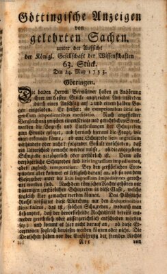 Göttingische Anzeigen von gelehrten Sachen (Göttingische Zeitungen von gelehrten Sachen) Donnerstag 24. Mai 1753