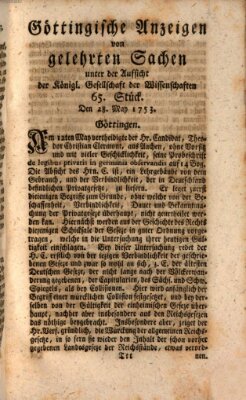 Göttingische Anzeigen von gelehrten Sachen (Göttingische Zeitungen von gelehrten Sachen) Montag 28. Mai 1753