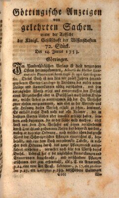 Göttingische Anzeigen von gelehrten Sachen (Göttingische Zeitungen von gelehrten Sachen) Donnerstag 14. Juni 1753