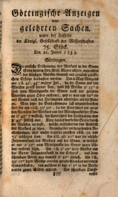 Göttingische Anzeigen von gelehrten Sachen (Göttingische Zeitungen von gelehrten Sachen) Donnerstag 21. Juni 1753