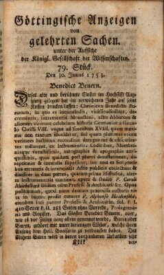 Göttingische Anzeigen von gelehrten Sachen (Göttingische Zeitungen von gelehrten Sachen) Samstag 30. Juni 1753