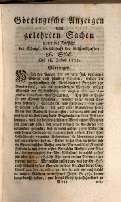 Göttingische Anzeigen von gelehrten Sachen (Göttingische Zeitungen von gelehrten Sachen) Montag 16. Juli 1753