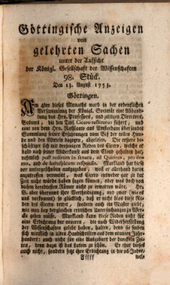 Göttingische Anzeigen von gelehrten Sachen (Göttingische Zeitungen von gelehrten Sachen) Montag 13. August 1753