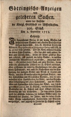 Göttingische Anzeigen von gelehrten Sachen (Göttingische Zeitungen von gelehrten Sachen) Samstag 1. September 1753