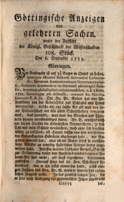 Göttingische Anzeigen von gelehrten Sachen (Göttingische Zeitungen von gelehrten Sachen) Donnerstag 6. September 1753