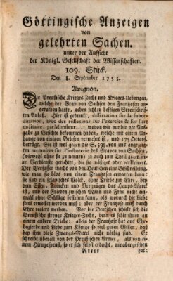 Göttingische Anzeigen von gelehrten Sachen (Göttingische Zeitungen von gelehrten Sachen) Samstag 8. September 1753