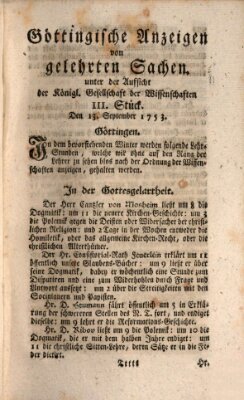 Göttingische Anzeigen von gelehrten Sachen (Göttingische Zeitungen von gelehrten Sachen) Donnerstag 13. September 1753