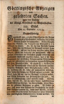 Göttingische Anzeigen von gelehrten Sachen (Göttingische Zeitungen von gelehrten Sachen) Samstag 15. September 1753