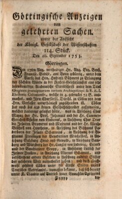 Göttingische Anzeigen von gelehrten Sachen (Göttingische Zeitungen von gelehrten Sachen) Donnerstag 20. September 1753