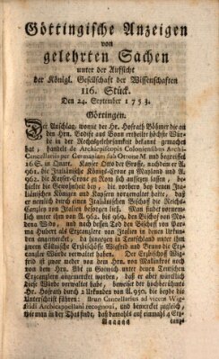 Göttingische Anzeigen von gelehrten Sachen (Göttingische Zeitungen von gelehrten Sachen) Montag 24. September 1753