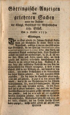 Göttingische Anzeigen von gelehrten Sachen (Göttingische Zeitungen von gelehrten Sachen) Montag 1. Oktober 1753