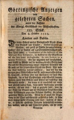 Göttingische Anzeigen von gelehrten Sachen (Göttingische Zeitungen von gelehrten Sachen) Montag 8. Oktober 1753