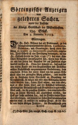 Göttingische Anzeigen von gelehrten Sachen (Göttingische Zeitungen von gelehrten Sachen) Montag 5. November 1753