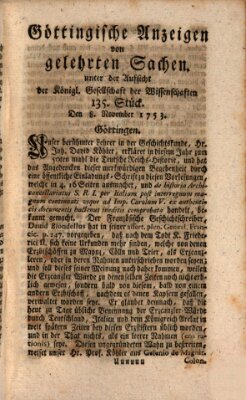 Göttingische Anzeigen von gelehrten Sachen (Göttingische Zeitungen von gelehrten Sachen) Donnerstag 8. November 1753