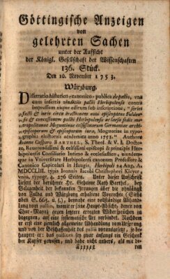 Göttingische Anzeigen von gelehrten Sachen (Göttingische Zeitungen von gelehrten Sachen) Samstag 10. November 1753