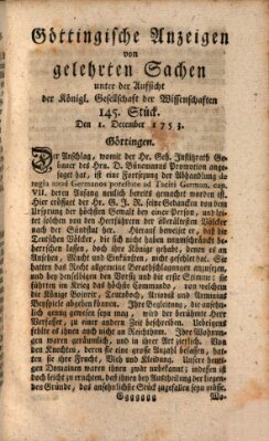 Göttingische Anzeigen von gelehrten Sachen (Göttingische Zeitungen von gelehrten Sachen) Samstag 1. Dezember 1753